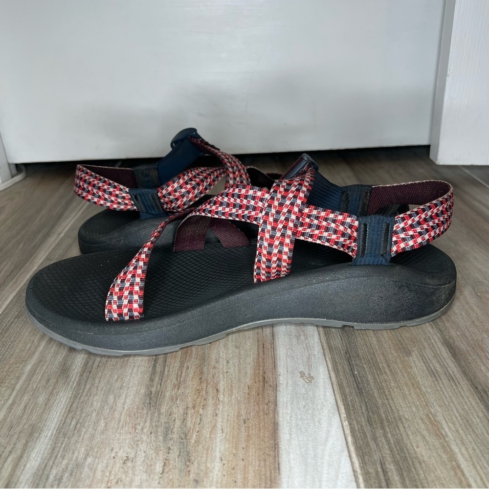 Chaco Z/Cloud Sandals Red White Blue Checkered Straps Navy Buckle Mens 12 - Picture 9 of 10